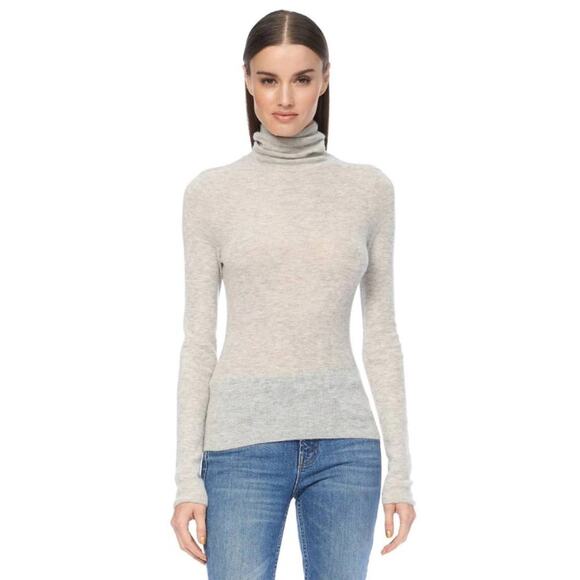 New 360 SWEATER Janelle Fitted Turtleneck in Light Heather Grey Women's Size L - Picture 11 of 12